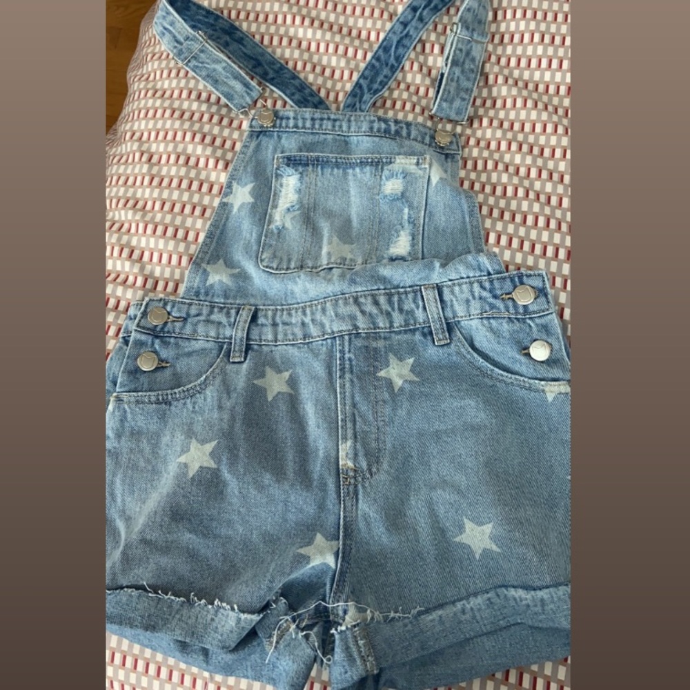 Kittenish Gracie star denim overalls